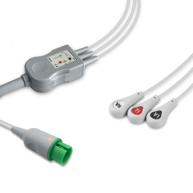 Spacelabs 72713 compatible 3-Lead One-Piece ECG Cable, EC-3007RS-A