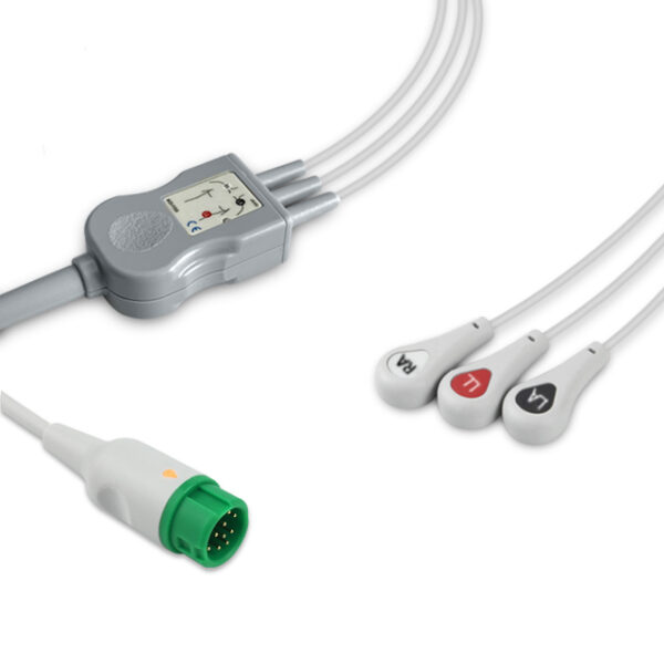 Mindray 043-000487-01 Compatible 3-Lead One-Piece ECG Cable, AHA, Snap, 8.2 ft + 3 ft Leads