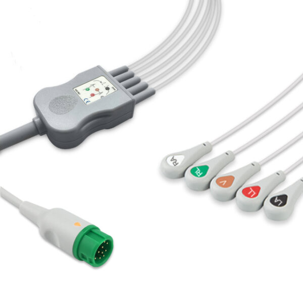 Mindray 040-000961-00 Compatible 5-Lead One-Piece ECG Cable, AHA, Snap, 8.2 ft + 3 ft Leads