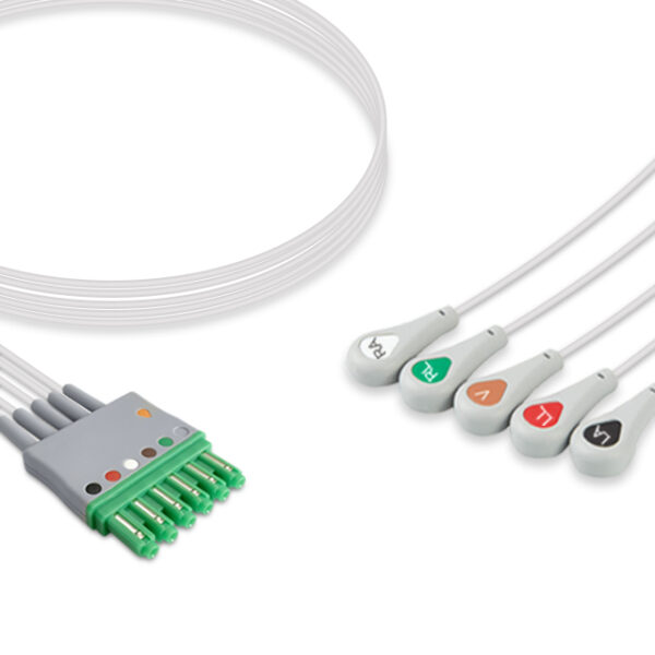 Draeger MS14560 Compatible 5-Lead ECG Leadwire, Snap, Molded, 3 ft (0.9 m), AHA