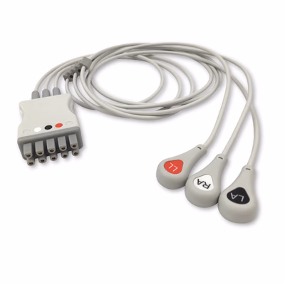 GE Healthcare 411203-001 Compatible 3-Lead Multi-Link ECG Leadwire, Snap, Molded, 3 ft (0.9 m), AHA