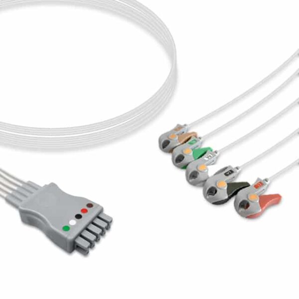 GE Healthcare 2106389-001 / 412681-001 Compatible 5-Lead Multi-Link ECG Leadwire, Grabber/Pinch, Molded, 3 ft (0.9 m), AHA