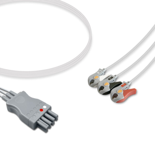Nihon Kohden BR-903PA Compatible 3-Lead ECG Leadwire, Grabber/Pinch, AHA, Molded, 3.0 ft (0.9 m)