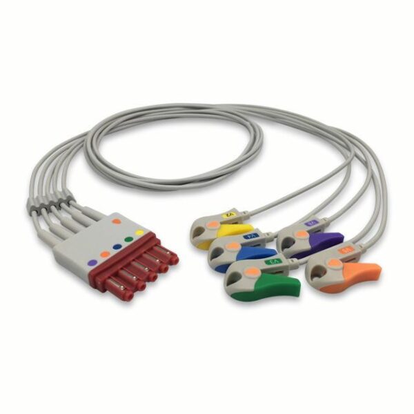 Philips M1976A Compatible 5-Lead ECG Leadwire, Chest Lead, Grabber/Pinch, AHA, Molded, 3.0 ft (0.9 m)