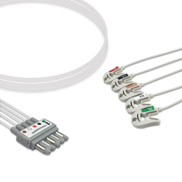 Spacelabs 700-0006-37 Compatible 5-Lead ECG Leadwire, Grabber/Pinch, AHA, Molded, 3.0 ft (0.9 m)