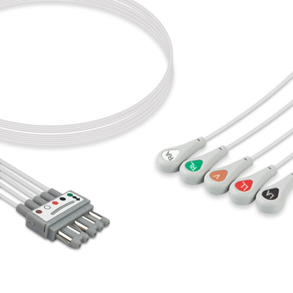 Spacelabs 700-0007-37 Compatible 5-Lead ECG Leadwire, Snap, AHA, Molded, 3.0 ft (0.9 m)