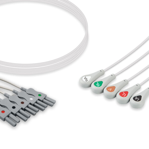 Spacelabs 700-0007-08 Compatible 5-Lead ECG Leadwire Set, Snap, AHA, Individual, 3.0 ft (0.9 m)
