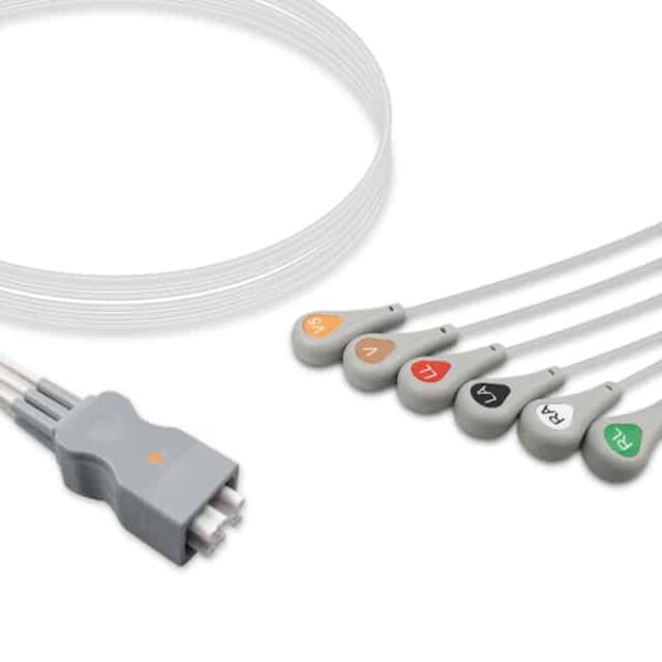 GE Healthcare 394111-010 / 394111-513 Compatible 6-Lead ApexPro FH Telemetry ECG Leadwire, Snap, Molded, 3 ft (0.9 m), AHA