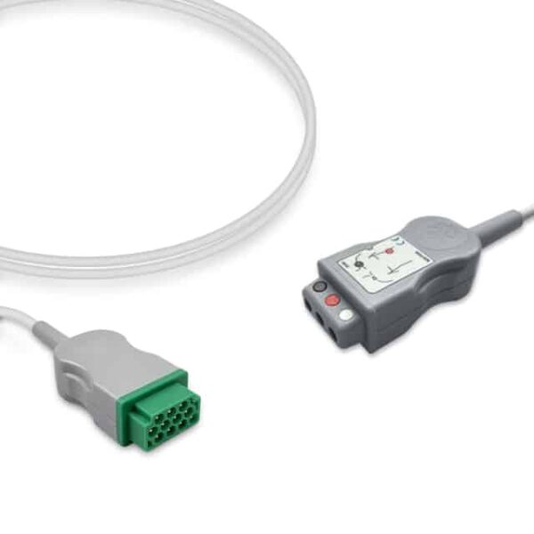 GE Healthcare Marquette 2106306-001 / 2017004-001 Compatible 3-Lead ECG Trunk Cable, Safety DIN, AHA, 8.2 ft (2.5 m)