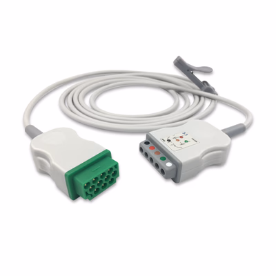 GE Healthcare Marquette Compatible 5-Lead ECG Trunk Cable, Safety DIN, AHA, 8.2 ft (2.5 m), CB-715006 Equivalent
