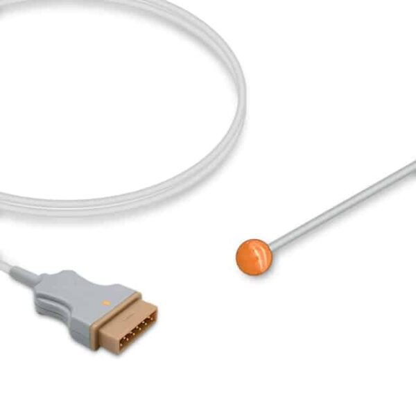 GE Healthcare Compatible Adult Skin Surface Temperature Probe, Reusable, 9.0 mm Disc, 9.8 ft (3.0 m)