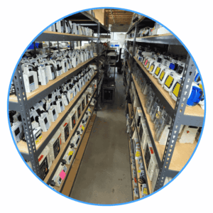 Shelves of tested infusion pumps ready to ship