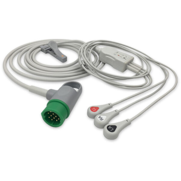 Physio-Control 11110-000029 Compatible 3-Lead One-Piece ECG Cable, Snap, AHA, Defib-Proof, 8.2 ft + 3.0 ft (2.5 m + 0.9 m)