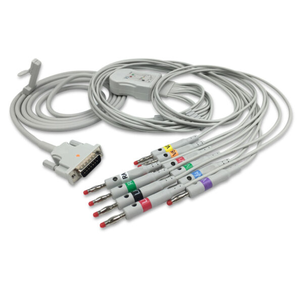 Philips M3702C / M3702A Compatible 10-Lead Diagnostic One-Piece EKG Cable, 4 mm Banana, AHA, Defib-Proof, 7.2 ft + mixed 2.6 ft/3.9 ft leads (2.2 m + mixed 0.8 m/1.2 m)