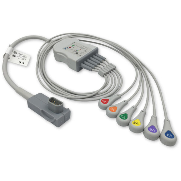 Physio-Control 11111-000022 Compatible 6-Lead ECG Leadwire, Chest Lead, Snap, AHA, Molded, 3.0 ft (0.9 m)