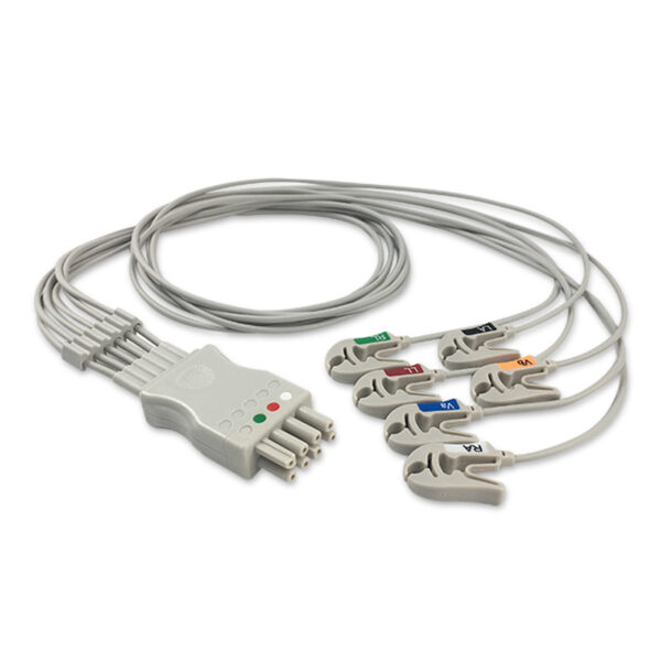 Nihon Kohden BR-906PA Compatible 6-Lead ECG Leadwire, Grabber/Pinch, AHA, Molded, 3.0 ft (0.9 m)