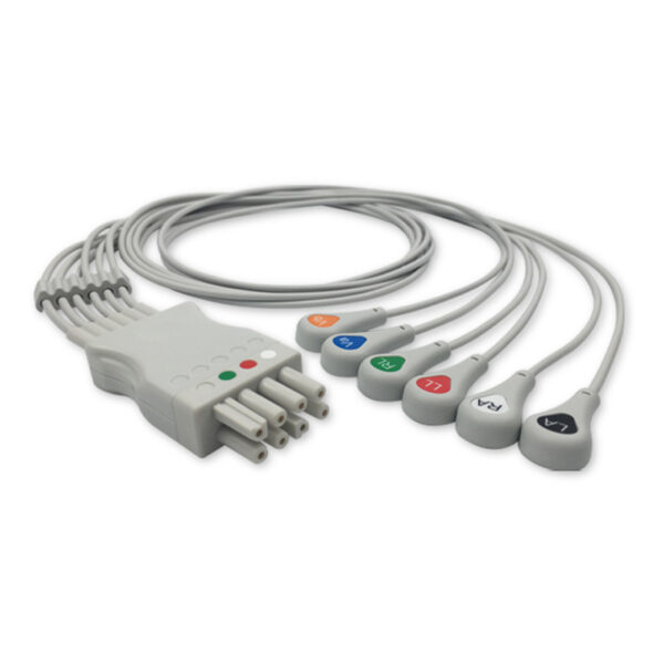 Nihon Kohden BR-916PA Compatible 6-Lead ECG Leadwire, Snap, AHA, Molded, 3.0 ft (0.9 m)