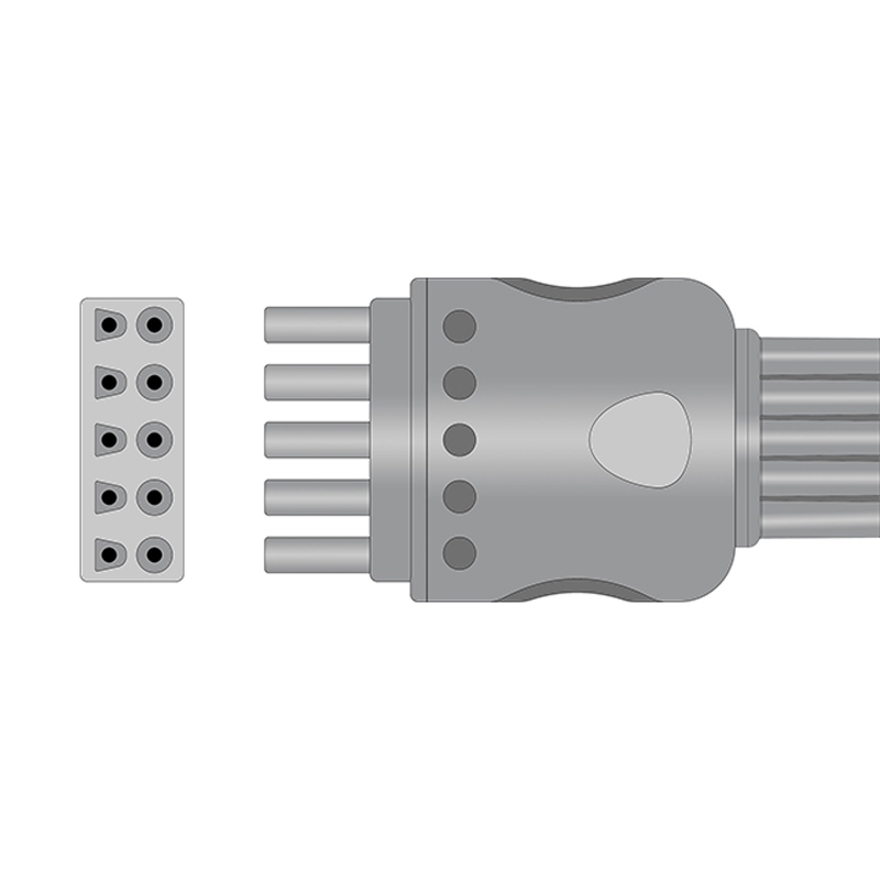 Spacelabs 700-0006-10 Compatible 5-Lead ECG Leadwire Set Connector Drawing EL-SLS5-90G-A Spacelabs 700-0006-10 Compatible 5-Lead ECG Leadwire Set Connector Drawing EL-SLS5-90G-A