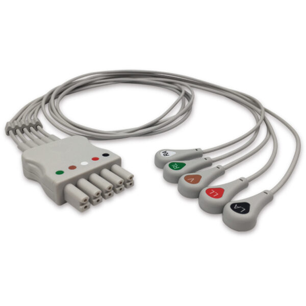 Draeger 5956458 / Siemens MS16229 Compatible 5-Lead ECG Leadwire, Snap, AHA, Molded, 3.0 ft (0.9 m)
