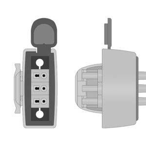 Connector drawing of the Philips M2591A compatible 3-Lead Telemetry ECG Leadwire, EL-TAA3-90G-A