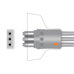 Connector drawing of the Philips 989803151991 compatible 3-Lead Telemetry ECG Leadwire, EL-TPH3-90S-A