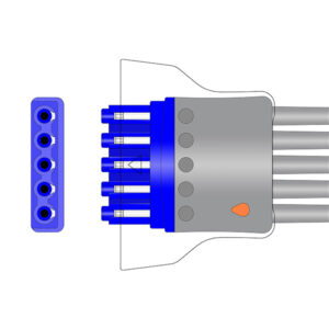 Connector drawing of the Philips 989803152071 compatible 5-Lead Telemetry ECG Leadwire, EL-TPH5-90S-A