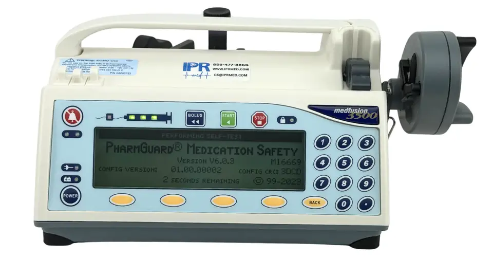 Medfusion 3500 PharmGuard Medication Safety start-up screen showing the installed software version