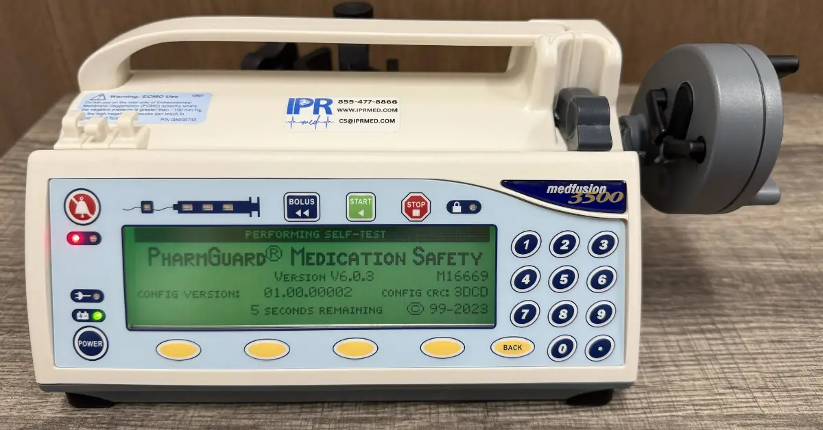 Medfusion 3500 syringe pump running Version 6.0.3 software, recertified by IPR Medical